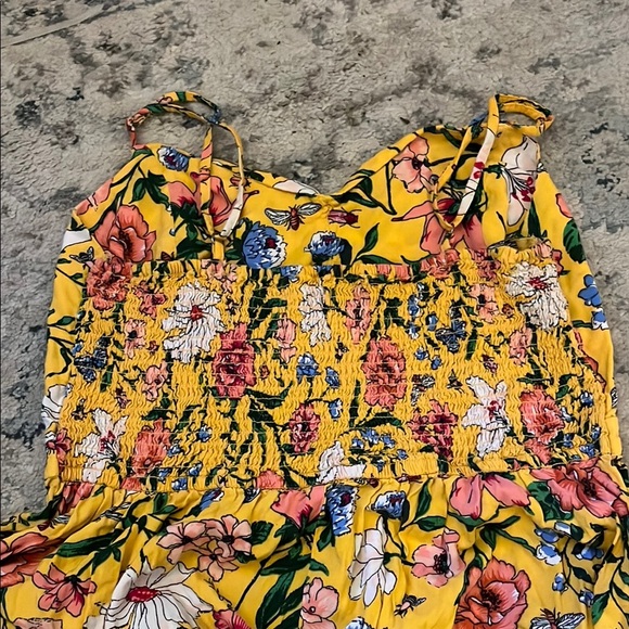 Hollister Yellow with Pink Floral Midi Sundress with Keyhole Cut - Picture 10 of 13